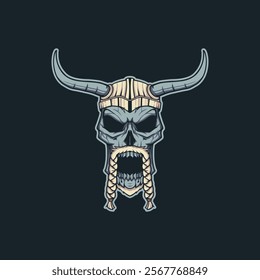 Ancient Viking warrior skull illustration