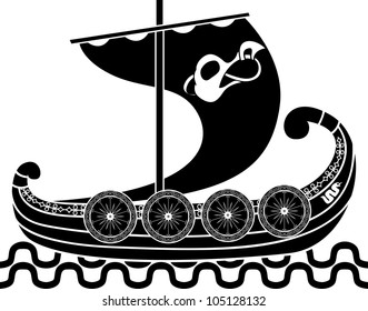 Ancient vikings ship with shields stencil