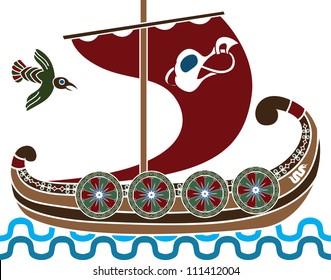 Ancient vikings ship with shields stencil second colored variant