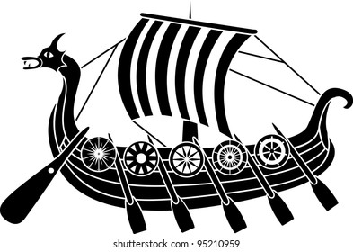 Ancient Vikings Ship With Shields Stencil