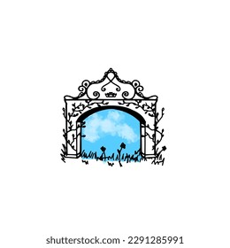ancient vintage gate to heaven  View the blue sky art vector illustration