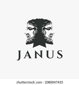 Ancient vintage Greek Janus God logo vector on white background