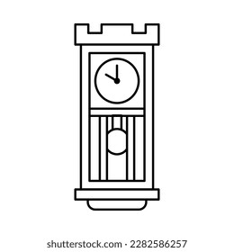 ancient wall clock in outline style. showing ten o' clock. isolated on white background. vector illustration.