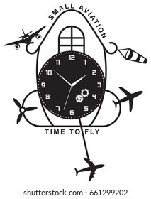 Ancient wall clock - a symbol of the time to fly a small aircraft