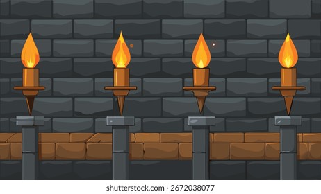 Parede antiga com vetor de tocha ilustração fundo