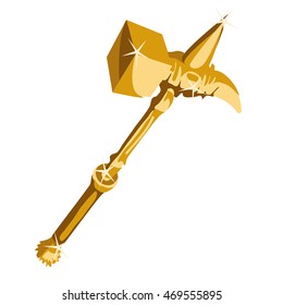 Ancient war hammer made of gold. Vector illustration.

