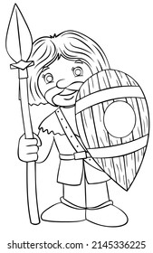 Ancient warrior. Element for coloring page. Cartoon style.