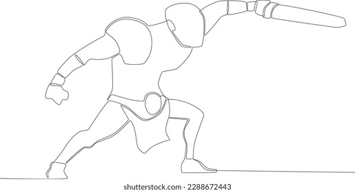 An ancient warrior holding a sword. Ancient warrior one-line drawing