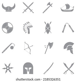 Ancient Warrior Icons. Gray Flat Design. Vector Illustration.