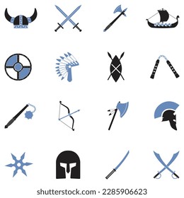 Ancient Warrior Icons. Two Tone Flat Design. Vector Illustration.