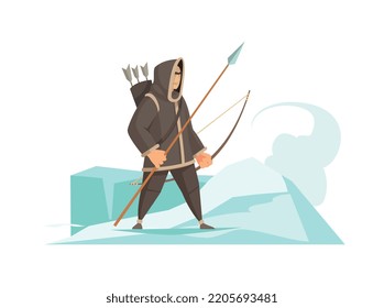 Ancient warrior from north with bow and arrows cartoon vector illustration