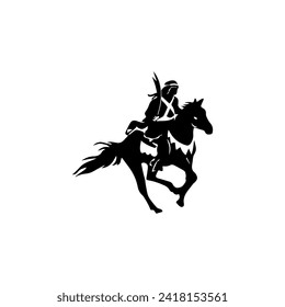 Guerrero antiguo a caballo con un diseño de fondo blanco. 