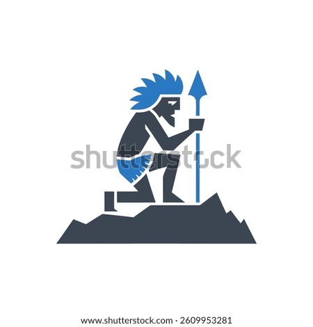 Ancient Warrior on Vigil Icon On White Background