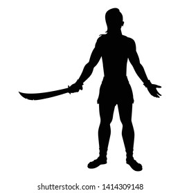 Ancient warrior with sword silhouette vector