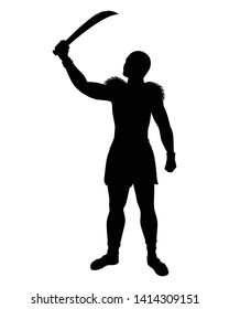 Ancient warrior with sword silhouette vector