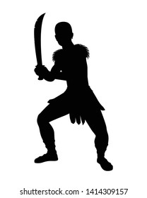 Ancient warrior with sword silhouette vector