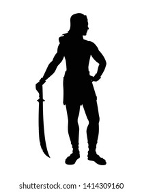 Ancient warrior with sword silhouette vector
