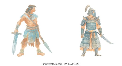 ancient warrior watercolour vector illustration