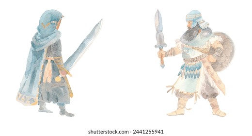ancient warrior watercolour vector illustration
