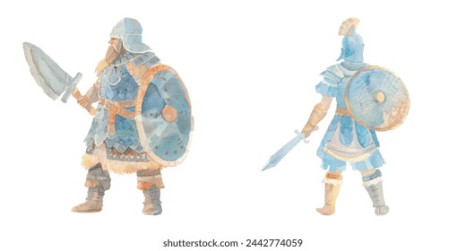 ancient warrior watercolour vector illustration