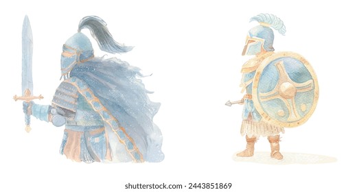 ancient warrior watercolour vector illustration