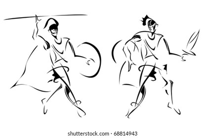 Ancient warriors, stylized sketch of
