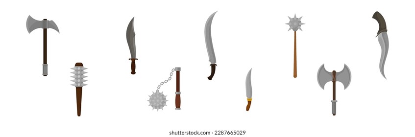 Ancient Weapon with Axe, Dagger, Morning Star and Ball-and-chain Flail Vector Set