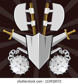 Ancient weapon collection. Cartoon vector illustration
