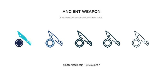 ancient weapon icon in different style vector illustration. two colored and black ancient weapon vector icons designed in filled, outline, line and stroke style can be used for web, mobile, ui