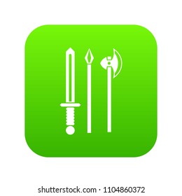 Ancient weapon sword, pick and axe icon digital green for any design isolated on white vector illustration