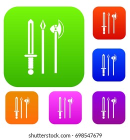 Ancient weapon sword, pick and axe set icon in different colors isolated vector illustration. Premium collection