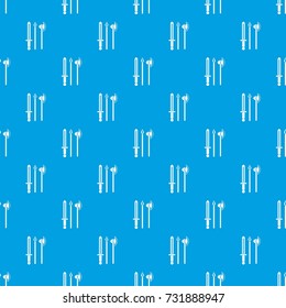 Ancient weapon sword, pick and axe pattern repeat seamless in blue color for any design. Vector geometric illustration
