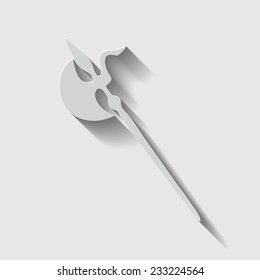 Ancient Weapon Tool Equipment. icon with shadow on a grey background