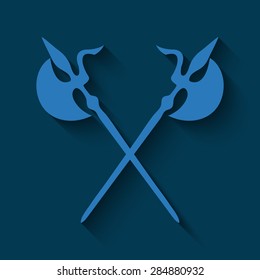  Ancient Weapon Tool Equipment. icon  with shadow on a blue background