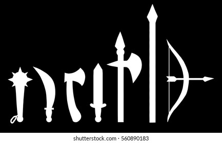 Ancient weapon white silhouette on a black background