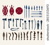 Ancient Weaponry Collection Traditional Arms Shields Spears Swords Vector Design Inspiration