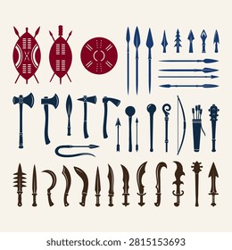 Ancient Weaponry Collection Traditional Arms Shields Spears Swords Vector Design Inspiration