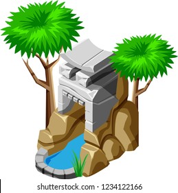 ancient well isometric cartoon