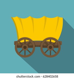 Ancient western covered wagon icon. Flat illustration of ancient western covered wagon vector icon for web on baby blue background