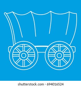 Ancient western covered wagon icon blue outline style isolated vector illustration. Thin line sign