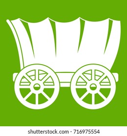 Ancient Western Covered Wagon Icon White Isolated On Green Background. Vector Illustration