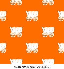 Ancient western covered wagon pattern repeat seamless in orange color for any design. Vector geometric illustration
