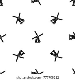 Ancient windmill pattern repeat seamless in black color for any design. Vector geometric illustration