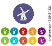 Ancient windmill set icons in different colors isolated on white background