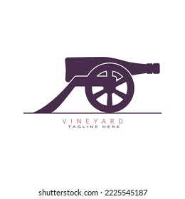 Ancient wine bottle cannon logo design. Emblem concept for vineyard.