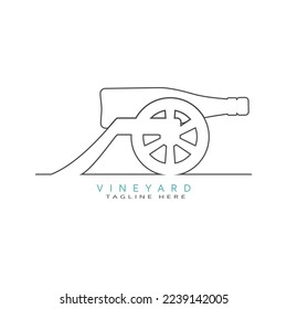 Ancient wine bottle cannon logo design. Emblem concept for vineyard.