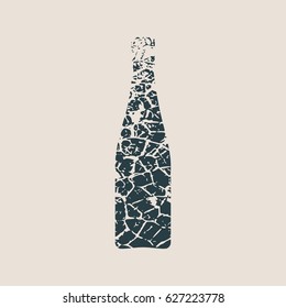 Ancient wine bottle silhouette. Vector grunge style illustration.