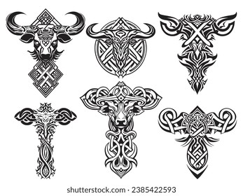 Ancient Wisdom Unveiled: Taurus Tattoo and Celtic Cross in Mysterious Zodiac Illustration