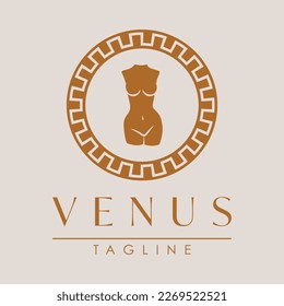 Ancient woman body logo template. Venus logo design. Beauty industry and wellness logotype. 