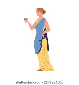 Ancient Woman Roman Character from Classical Antiquity with Goblet Vector Illustration